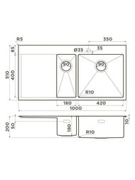 ����� Omoikiri AKISAME 100-2-IN-R (1000�510�180(200)) ������� ���� ������, ������.����� 4973547