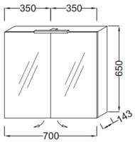 Шкаф зеркальный Jacob Delafon EB1363-G1C (700х143х650) 2 дверцы, подсветка, белый
