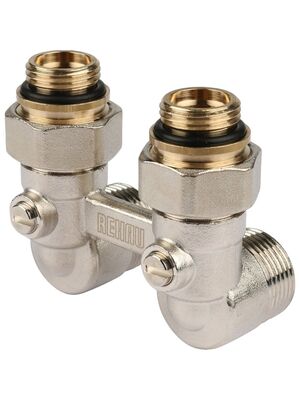 REHAU Блок шаровых кранов G1/2xG3/4 с соединительным нипелем, угловой 240737-001
