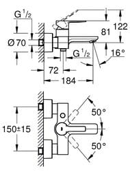 ��������� Grohe Lineare New 33849001 ��� �����, ������������� ����� 184��, ����� ��� ����� 1/2"