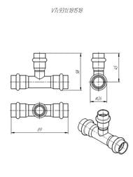 Пресс тройник VALTEC 18x15x18, нерж. сталь VTi.931.I.181518