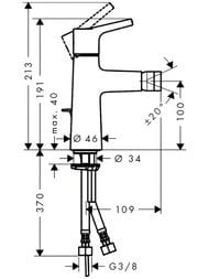 Чертёж Смеситель Hansgrohe Talis S 72200000 для биде, однорычажный, с донным клапаном, хром