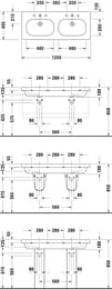 Умывальник двойной DURAVIT D-CODE 1200х490х180 2 отв. под 2 смес., перелив 03481200002
