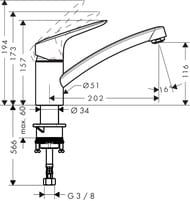 Смеситель Hansgrohe Logis 71837000 CoolStart для кухни однорычажный, поворотный излив