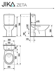 Унитаз компакт Jika ZETA (355х760х645) горизонтальный выпуск, 3/6 л смыв 8.2539.6.000.242.9