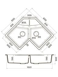 Мойка Omoikiri SUMI 83C BL (1021х830х206) врезная, угловая, тетогранит, цвет-черный 4993864