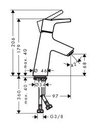 Чертёж Смеситель Hansgrohe Talis S 72014000 CoolStart для раковины, однорычажный, без донного клапана, хро