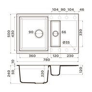Мойка Omoikiri SAKAIME 78-2-BL (780х500х234) врезная, две чаши, тетогранит, черная 4993114 — изображение 3