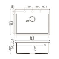 Мойка Omoikiri TEDORI 68-BL (680х500х220) врезная, 1 чаша, тетогранит, черная 4993964 — изображение 3