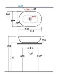 Раковина Globo T-EDGE (540х360х160) накладная, без отверстия под смеситель, белая B6O54BI — изображение 3
