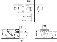 Унитаз подвесной DURAVIT DuraStyle 370х540х350 без ободка, горизонтальный выпуск 2538090000