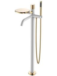 Смеситель Boheme Stick 129-WG.2 для ванны/душа, напольный, однозахв, с ручным душем, белый+золото — миниатюра 1