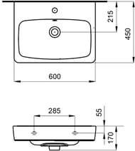 Раковина Aquaton Нео 60 1WH302186 600х170х445 мм, перелив, отверстие под смеситель, белая керамика