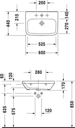 Умывальник медицинский DURAVIT DuraStyle 600х440х170 1 отв. под смес., без перелива 2324600000