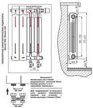 Радиатор биметаллический Rifar Monolit Ventil MVR 500 НП подкл, 10 секций, белый 50мм, 1960 Вт