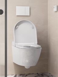 Унитаз подвесной GSI WClean (590х375) безободковый,с модулем электрон. биде,с сиденьем,белый 7418K11