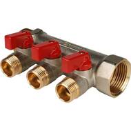 Коллектор STOUT с шаровыми кранами 3/4", 3 отвода 1/2" (красные ручки) SMB 6200 341203