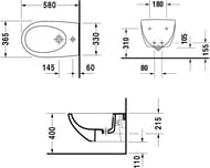 Биде подвесное DURAVIT ARCHITEC 365х580х290 с отверстием под смеситель, перелив, крепление 253115000