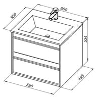 Тумба под умывальник Aquanet Lino 60 590х533х495 подвесная, 2 ящика, цвет: белый матовый 253901