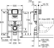 Grohe Rapid SL Инсталляция для подвесного унитаза, монтажная высота 0,82 м (без клавиши) 38526