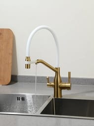 Смеситель для кухни с гибким изливом и подключением фильтра для питьевой воды , FRAP сатин золотой, — изображение 20