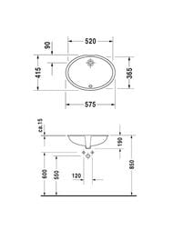Умывальник DURAVIT 1930 575х415 без отв. под смесит., перелив 0481570000