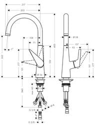 Чертёж Смеситель Hansgrohe Talis M51 для кухни 260 поворотный излив, для водонагр-лей открыт. типа 72812000