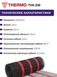 Теплый пол Thermomat TVK-210 2,9 м2, 210Вт/м2, 0,5м х 5,8м, 609Вт сверхмощный, без терморегулятора — изображение 5