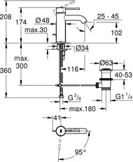 Смеситель Grohe Essence 23591001 для умывальника однорычажный, S-Size, хром