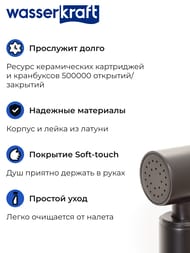 Смеситель встраиваемый WasserKRAFT A70638 однозахватный, с гигиеническим душем, черный матовый
