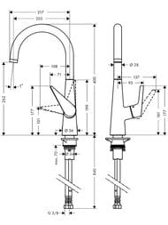 Чертёж Смеситель Hansgrohe Talis M51 для кухни 260 поворотный излив хром 72810000