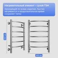 Полотенцесушитель TERMINUS Классик П6 (ШВ:400х650) электро, нерж.сталь, quick touch, левый