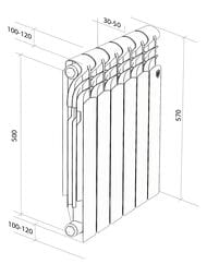 Радиатор алюминиевый ROYAL THERMO Revolution A 500 (570х800х80) 1850Вт, 10 секций, белый, НС-1682232