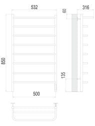 Полотенцесушитель TERMINUS Полка П8 (ШВ:500х850) электро, нерж.сталь, quick touch, правый