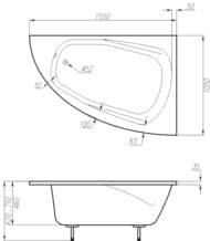 Ванна угловая асимметричная Astra-Form Тиора 01010028 (1550х1050х660) правая,иск. камень,ножки,белый