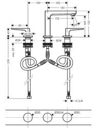 Смеситель Hansgrohe Metropol 32514000 для умывальника на 3 отверстия, клапан push-open, хром — изображение 2