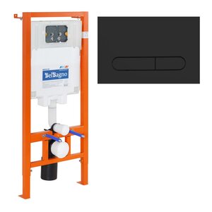 Инсталяция BelBagno для подвесного унитаза с кнопкой смыва, черный матовый BB002-80/BB007-PR-NERO.M