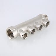 Коллектор VALTEC 3/4" на 4 выхода 1/2"В магистральный без кранов, никель VTc.550.N.0504