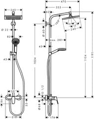 Душевая система Hansgrohe Crometta E 240 Showerpipe со смесителем д/душа, верхний и руч.душ 27284000