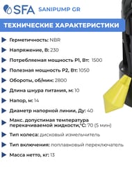 Погружной фекальный насос-измельчитель SFA SANIPUMP GR 382х265х265