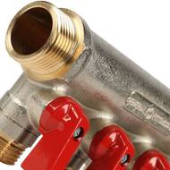 Коллектор STOUT с шаровыми кранами 3/4", 4 отвода 1/2" (красные ручки) SMB 6200 341204