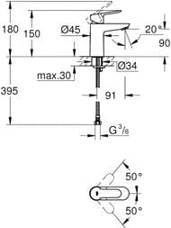 ��������� ��� �������� Grohe BauEdge 23330000 ������������, ������ ����� 90��, ����: ����