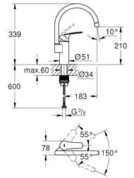 ��������� Grohe Eurosmart 33202003 ��� �����, ������� �-�������� �����, ������������, ����: ����