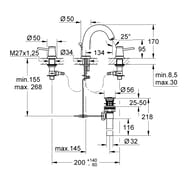 Смеситель для раковины Grohe BauClassic 20470000 двухзахватный, на 3 отверстия, д/к, цвет: хром