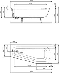 Ванна акриловая Ideal Standard HOTLINE 1600х700х415 встраиваемая, асимметричная, правая K276101