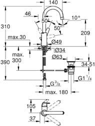 ��������� Grohe BauFlow 23753000 ��� ����������� ������������, L-Size, ����