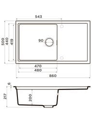 ����� Omoikiri SINTESI 86 WH (860�500�217��) ������������, ���� ����� 4997131