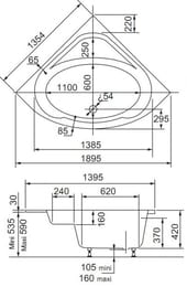 Ванна акриловая Jacob Delafon Domo 135x135 (с ножками) встраиваемая белая E60223-00