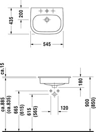 Умывальник встраиваемый сверху DURAVIT D-CODE 545х435х180 отверстие под смес., перелив 0337540000