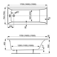 Ванна акриловая VAGNERPLAST VERONELA 170 (1700х750х450) прямоугольная, белая VPBA170VEA2X-04